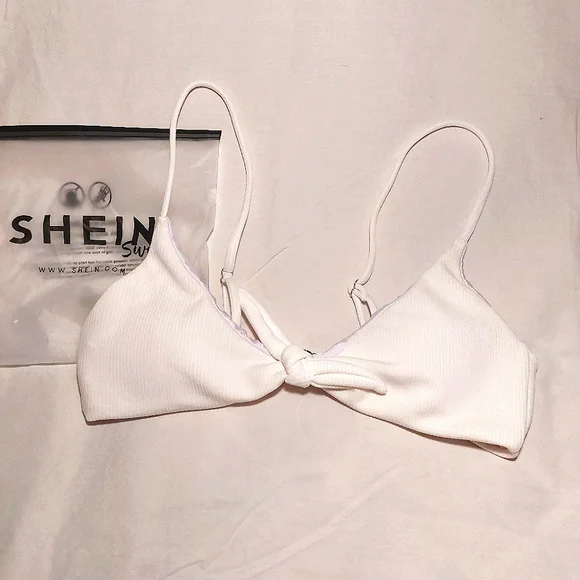 NWT White Ribbed Shein Bikini Top - Picture 1 of 2